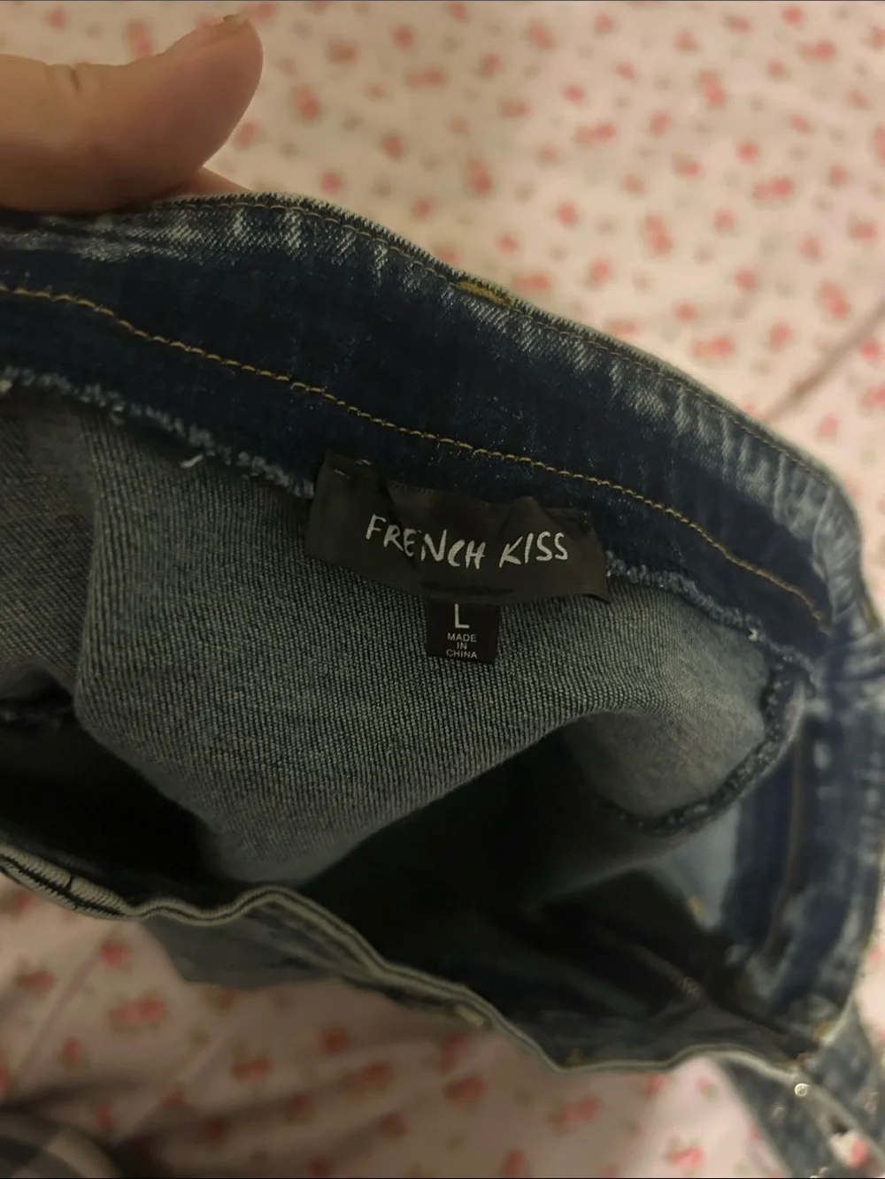 french kyss Blue Denim Mini Skirt with Grommet Waist